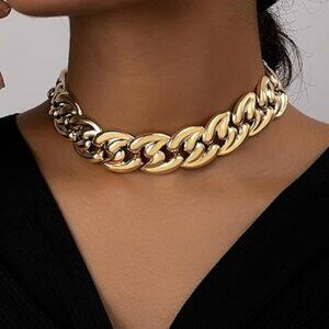 New Chunky Gold Cuban Chain Choker Necklace Trendy Punk Hip Hop Style Link Chain